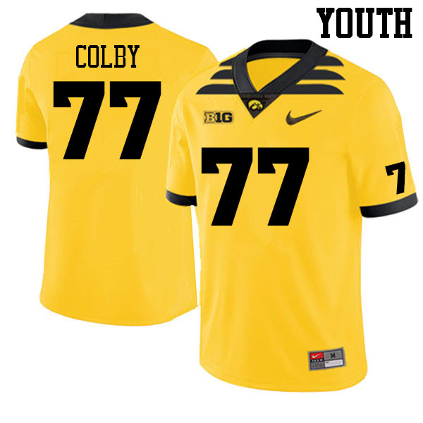 Youth #77 Connor Colby Iowa Hawkeyes College Football Jerseys Sale-Gold - Click Image to Close